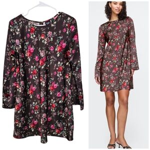 GAP Recycled Satin Mini Shift Dress Floral Wide Sleeve